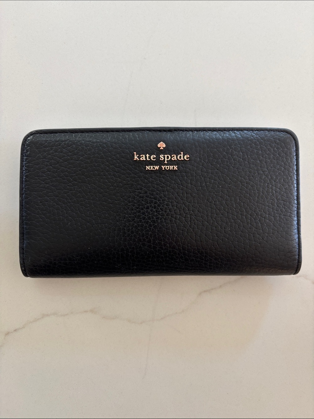 kate spade Black Pebbled Leather Zip Wallet with Logo